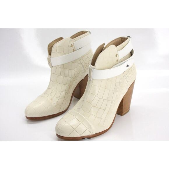 Rag & Bone Harrow Off White Croc Leather Cap Toe Ankle Boot - Picture 7 of 12